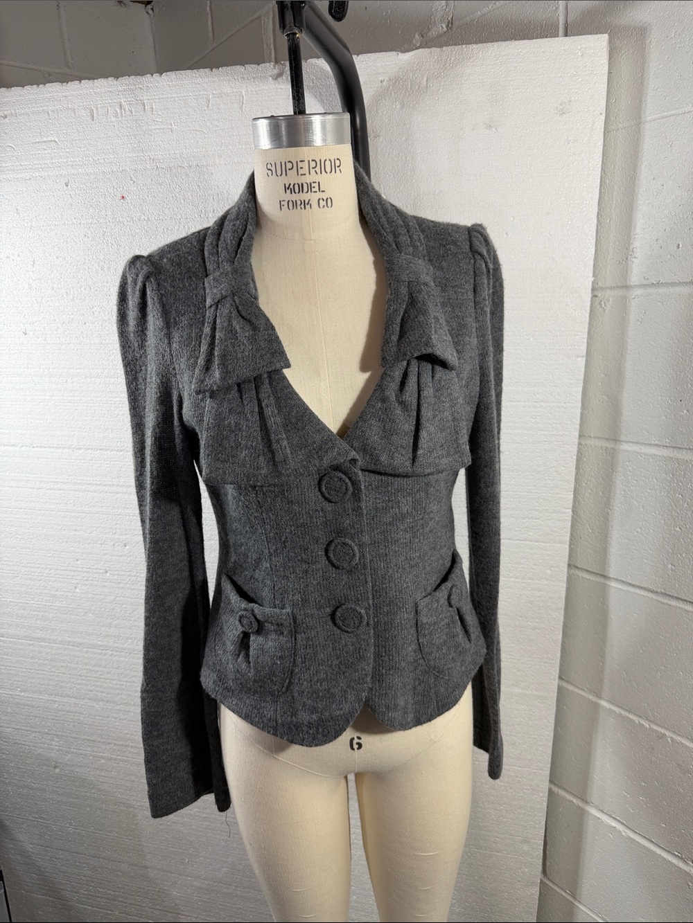 Vintage Nanette Lepore Women's Charcoal Grey Tailored Knit Blazer Jacket